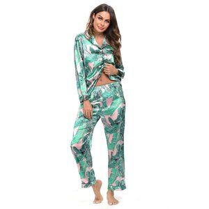 NEW Palm Leaf Satin-Feel PJ Pajamas | Size XL
